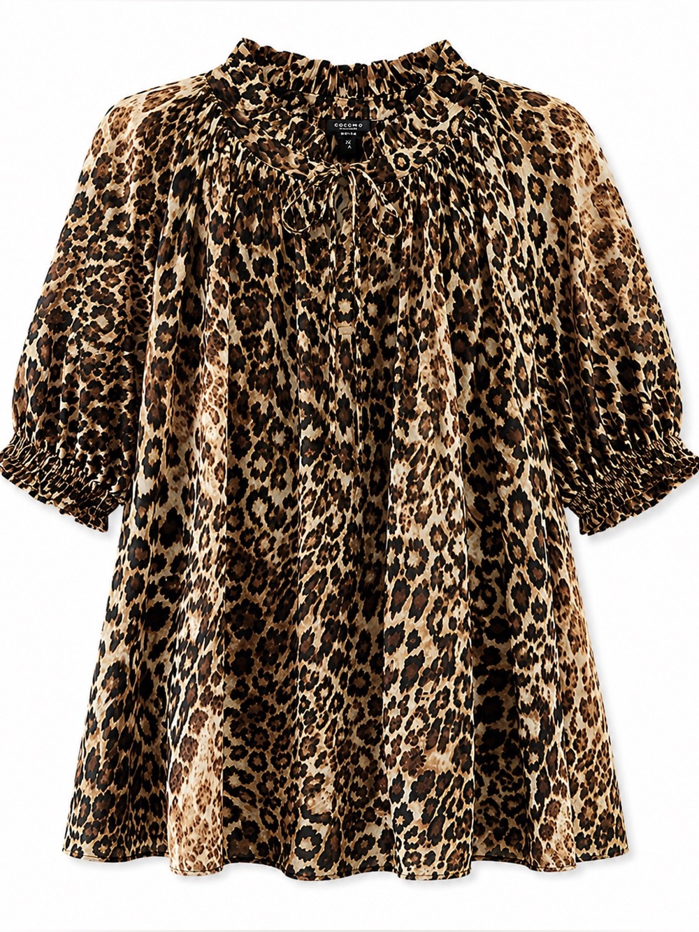 Cocomo Leopard Print Tie Neck Blouse 2X Plus Size Boho